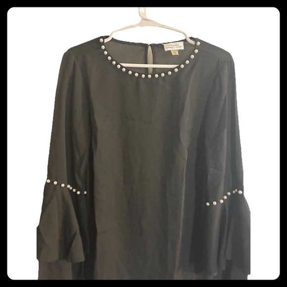 Tahari Tops - Tahari Arthur S Levine Women's Pearl Round Neck Long Sleeves Black Blouse Sz. XS